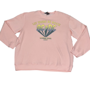 ACDC Women’s Vinyl Icons Graphic Soft Crew Neck Peach Sweatshirt - Sz Lrg, NWT